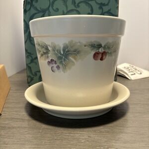 Pfaltzgraff‎ jamberry  7" Flower Pot With 8"Tray NEW